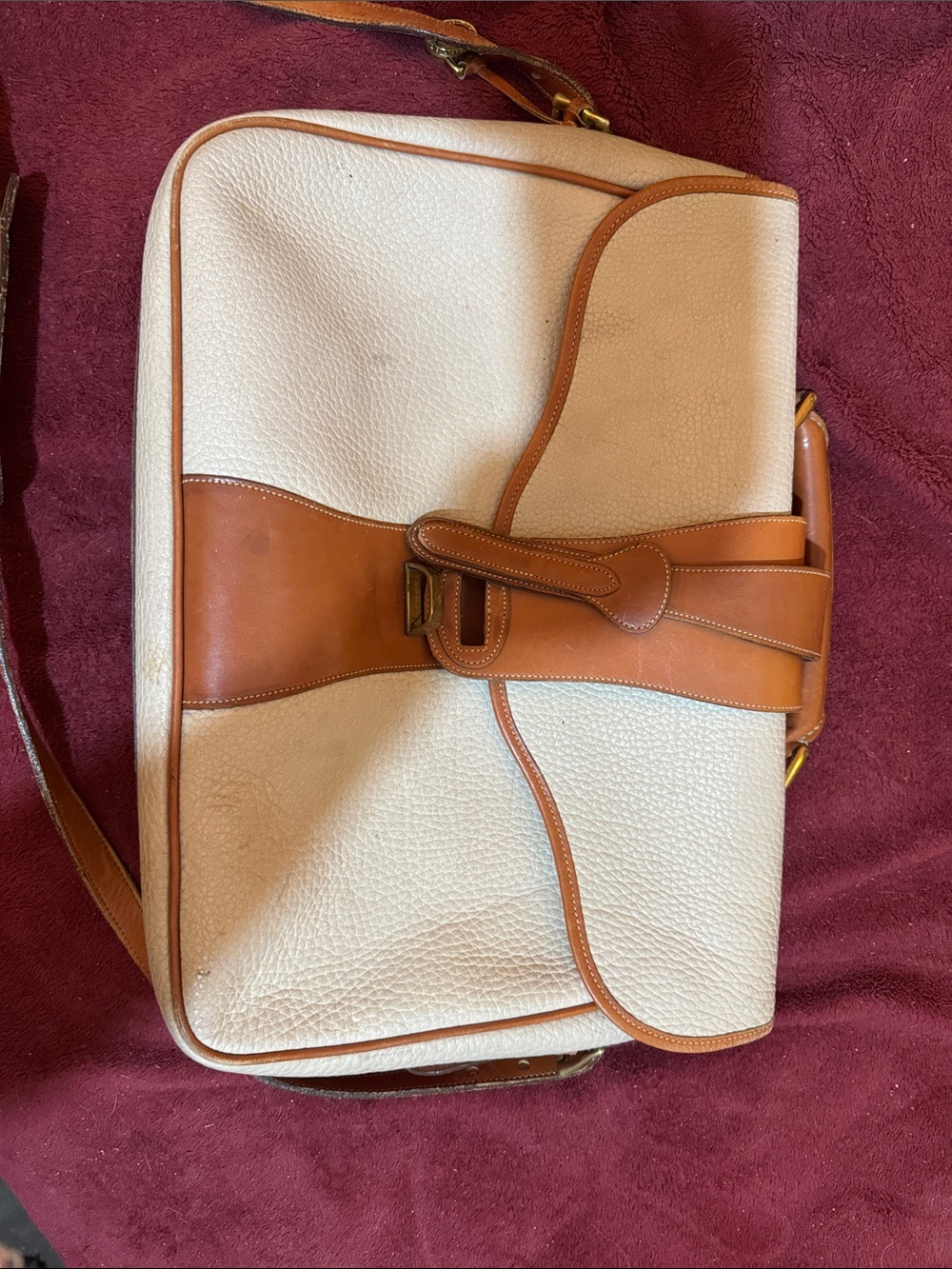 Dooney & Bourke Cream and Tan Leather Crossbody Satchel